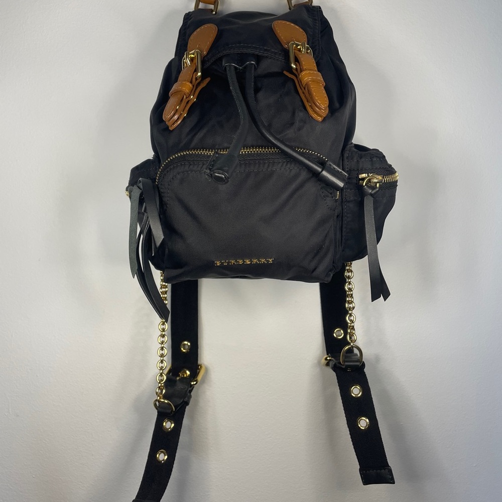 Burberry Backpack Black w Gold Chain Authenticated